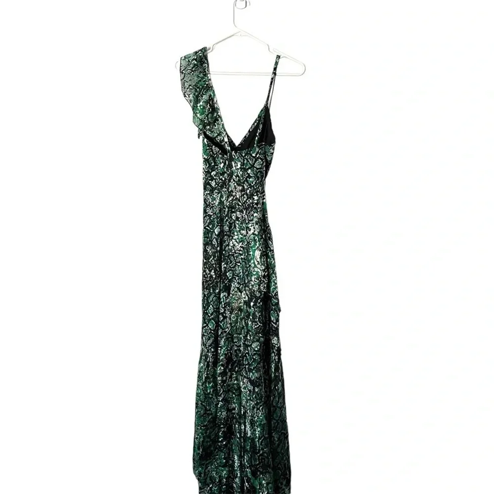 🆕 ALICE + OLIVIA Emerald Green Shanel Animal Print Maxi Dress Sz 4 - Picture 3 of 7